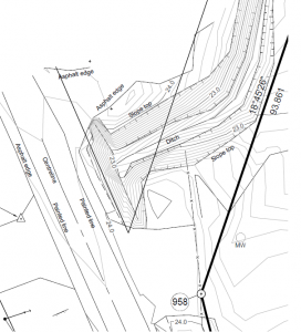Road side ditch represented as breaklines and contours